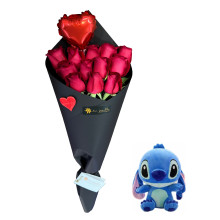 Cono del Amor 12 Rosas, Globo mas Stitch